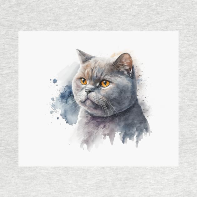 British Shorthair Cat Watercolour Painting by TheArtfulAI